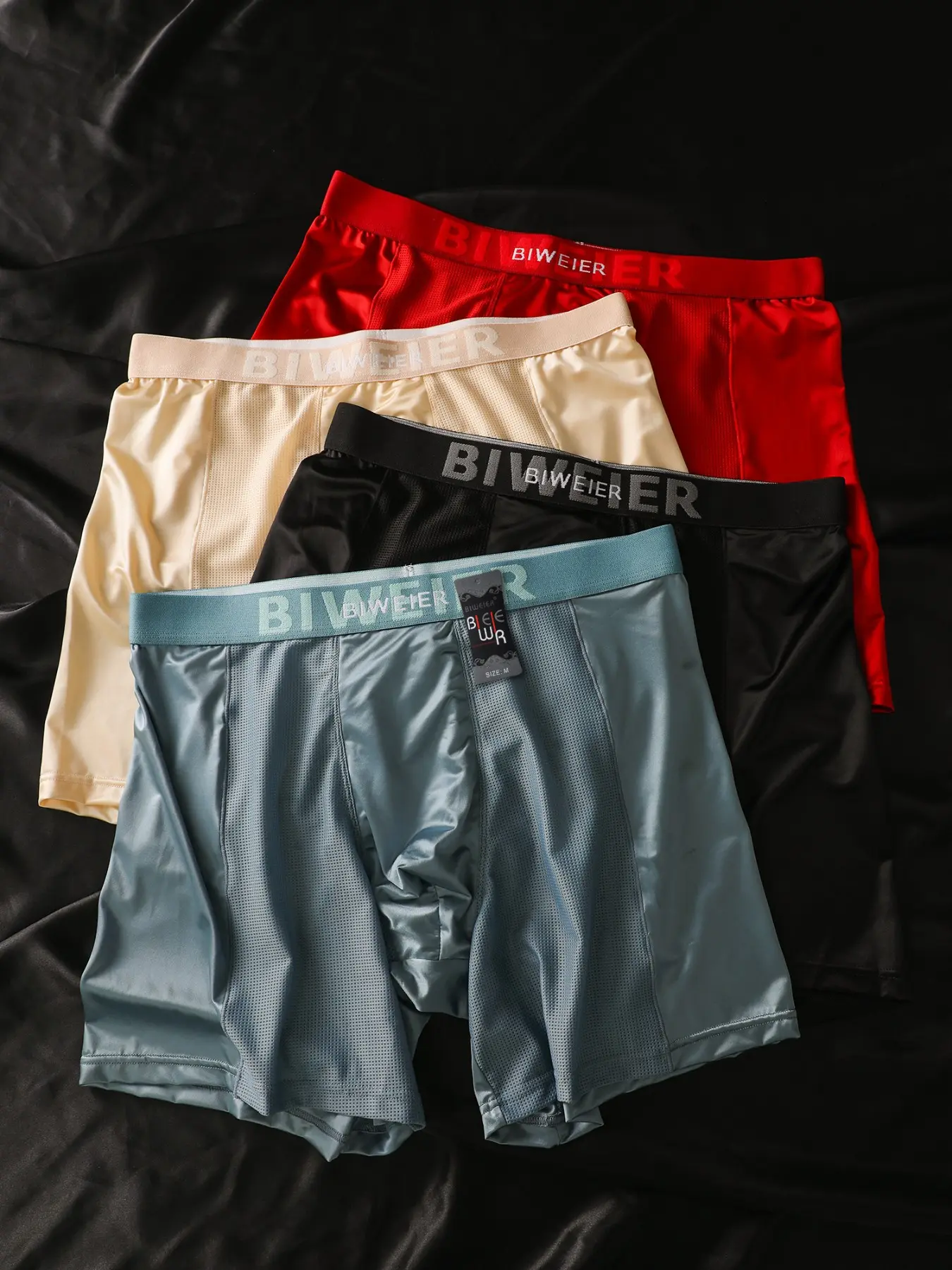 Men's Satin Long Briefs, High-End Luxurious Soft Comfort, Breathable Mesh Fashion Shorts, Casual Activewear Sports Wear for All Seasons, Soft Comfy Brief, Underwear, Athletic, Smooth Underwear