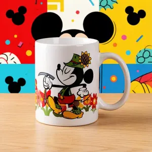 1PC Disney Vintage Mickey Mouse Gardening Ceramic Coffee Mug 12oz Official Disney Vintage Garden Theme Cup Home Office Gift Cute Cartoon Tea Milk Cup Perfect for Couples Gift