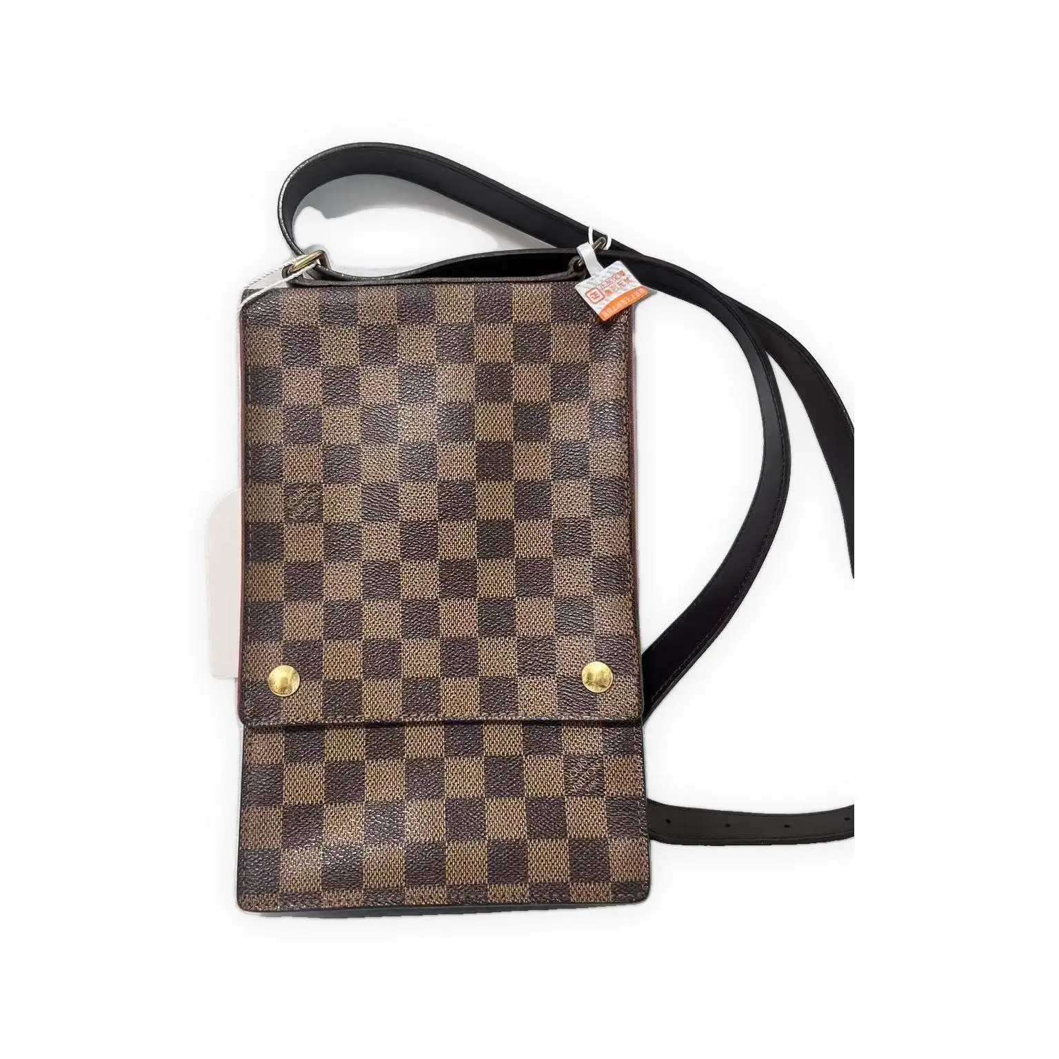Pre-owned Louis Vuitton Damier Ebene coated canvas with leather trim Mini Bags Damier Ebene coated canvas with dark brown leather trim Crossbody Bags Vintage Pochette Brown Damier Ebene with red microfiber lining Very Good S014260506073