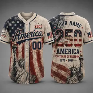 Custom America 250th Anniversary Baseball Jersey, Personalized Name Number Patriotic Shirt, USA 1776-2026 Freedom Gift