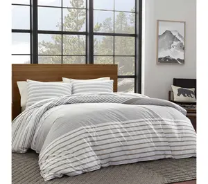 Eddie Bauer Coo per Stripe Grey Twin Duvet Cov er Set