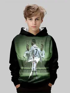 Boys' Cristiano Ronaldo, Cr7 Football Jersey, Graphic Team Hoodie, Casual Fashion, Comfortable Fit, Kids Sports Clothing, All Seasons Wear