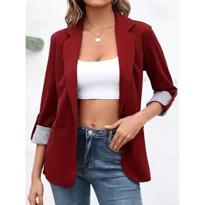 Women's Fashion Patchwork Lapel Slim Fit Cardigan, Elegant Western Style Woven Jacket for All Seasons, Moderate Fabric Thickness