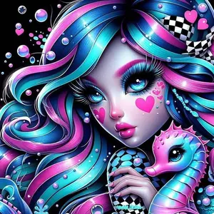 5D DIY Full Drill Round Diamond Painting - Diamond Painting Kit Colorful Seahorse Mosaic Canvas DIY Wall Art, Home Wall Decoration