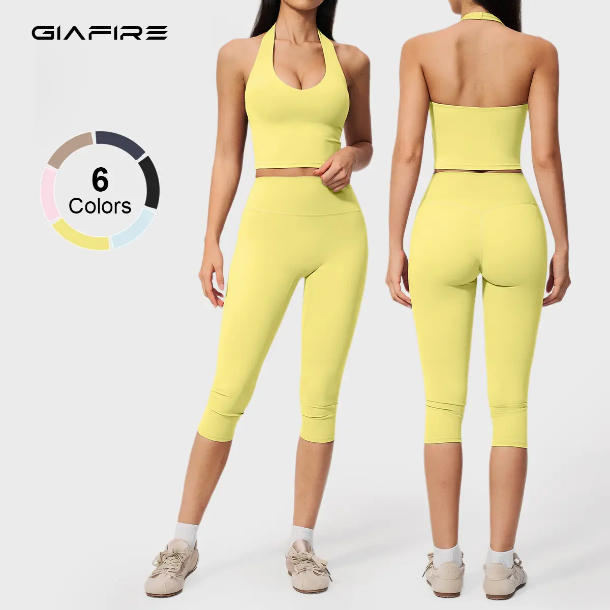 GIAFIRE Women’s halter tank top and high-waisted butt-lifting capri pants casual set suitable for everyday wear, sports, and yoga