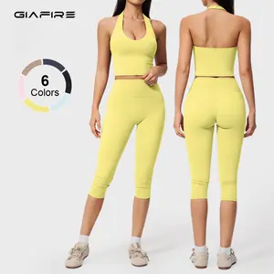 GIAFIRE Women’s halter tank top and high-waisted butt-lifting capri pants casual set suitable for everyday wear, sports, and yoga