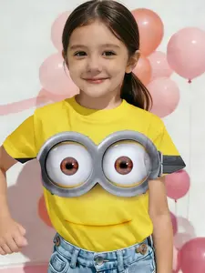 girls' short sleeve T-shirt Minion Eyes On Yellow Shirt sports and leisure 3D full-size printing Spring and Summer styles polyester versatile single piece casual children's wear cute football jersey