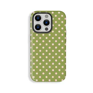 Elegant light green base color dark green polka dot pattern phone case, phone Case Suitable for Iphone 11/12/13/14/15/16/17 Pro Promax Plus Air