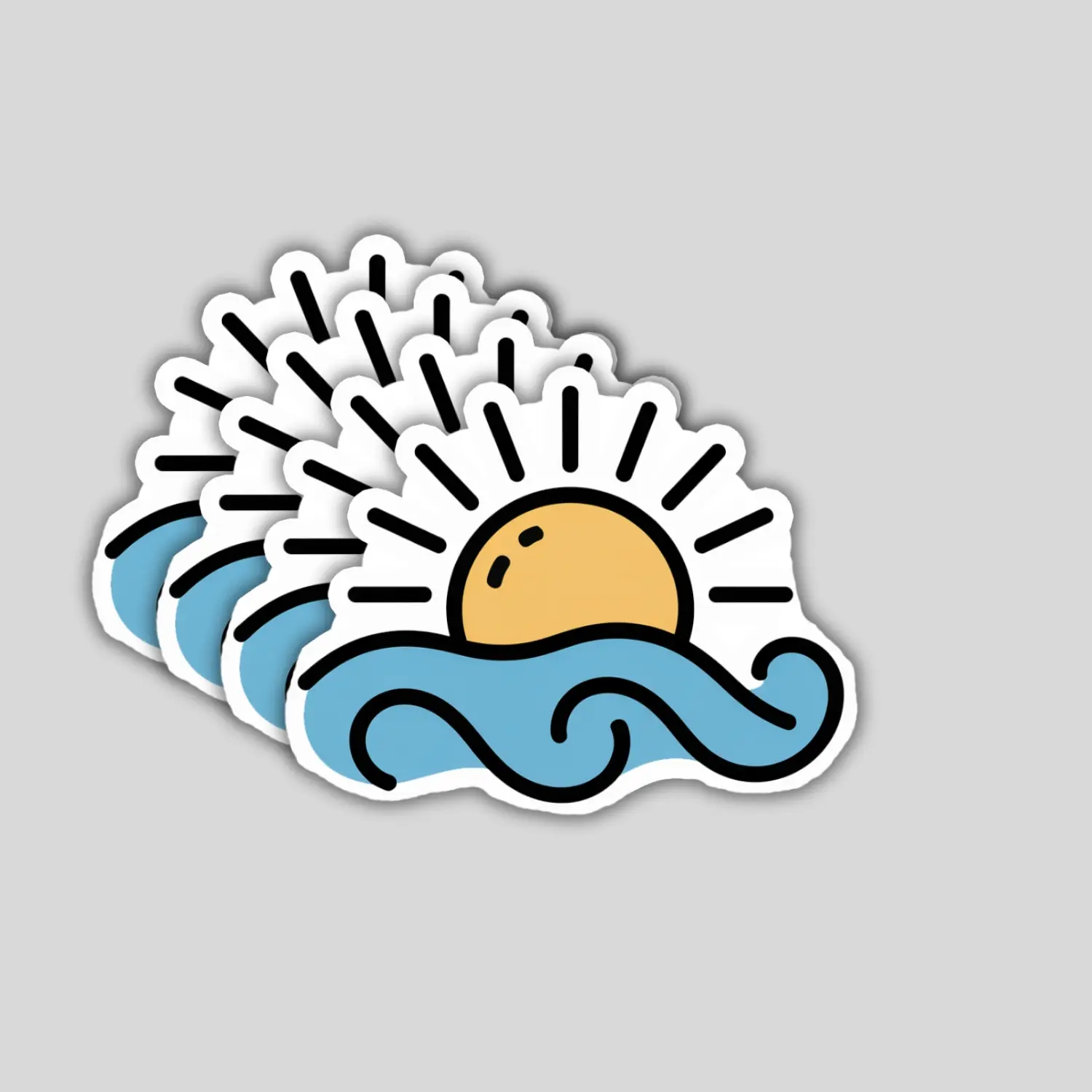 4 Pack Sun & Wave Beach Stickers – Waterproof Vinyl Decals for Car Window, Bumper, Laptop, Water Bottle – Coastal Vibes
