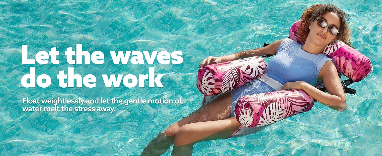 2 Pack Adult Inflatable Pool Floats, Soft Fabric Mesh Floating Lounge Chairs, Heavy Duty Water Float for Beach Lake Summer Fun