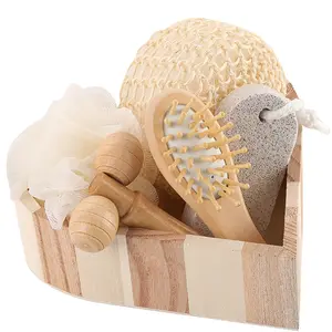 1 Set Heart-Shaped Bathroom Gift Set, 5-Piece Bath Supplies Loofah Bath Puff Face Brush, Foot Grinding Stone, Bath Flower Facial Massager  5-pieces Bath Products Portable Travel Bath Kit, Home Massage Bath Products, Holiday Business Gifts for Girls
