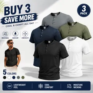 Men's Summer Three-Piece Henley Shirt Set - Lightweight and Soft, All-Day Comfort，Breathable, Quick Dry & Stretch Fit