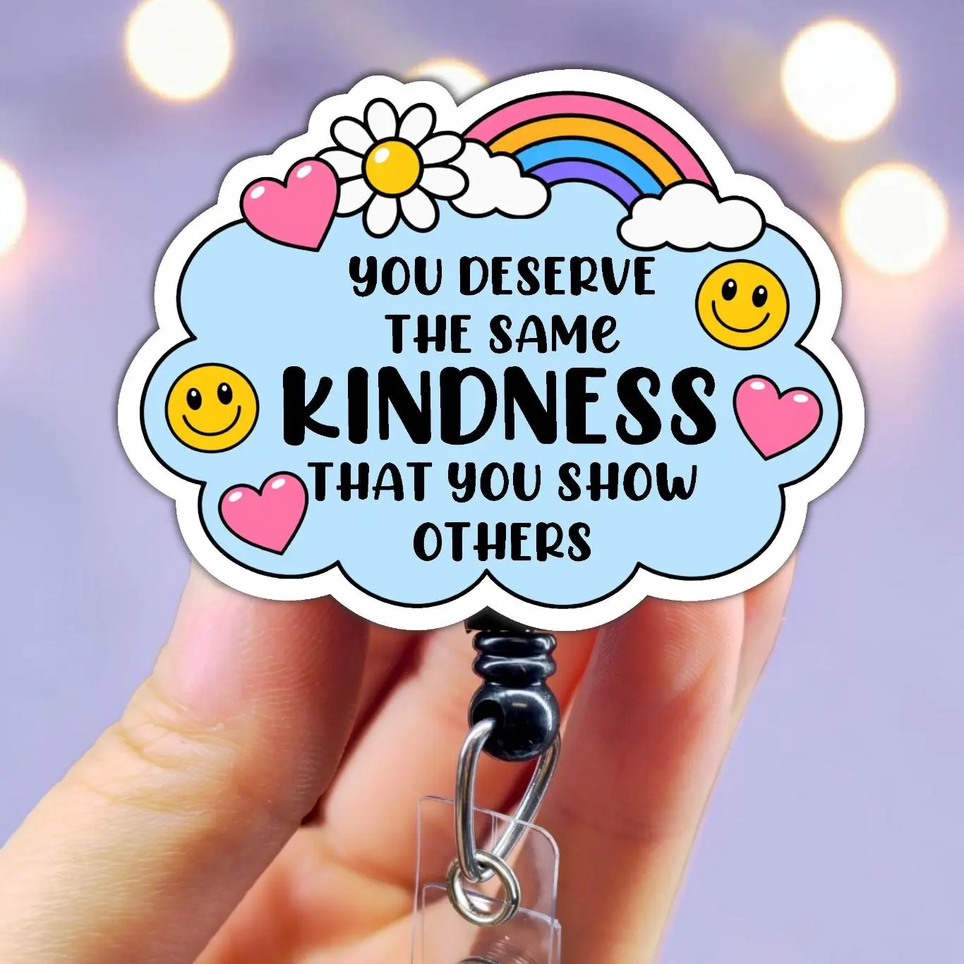 Rainbow Cloud Kindness Badge Reel, Cute Badge Holders for Healthcare, Retractable swivel clip with a 360 rotation