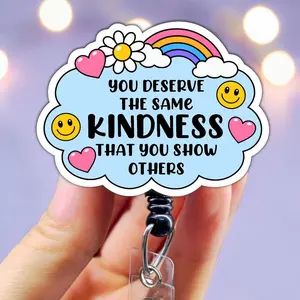 Rainbow Cloud Kindness Badge Reel, Cute Badge Holders for Healthcare, Retractable swivel clip with a 360 rotation