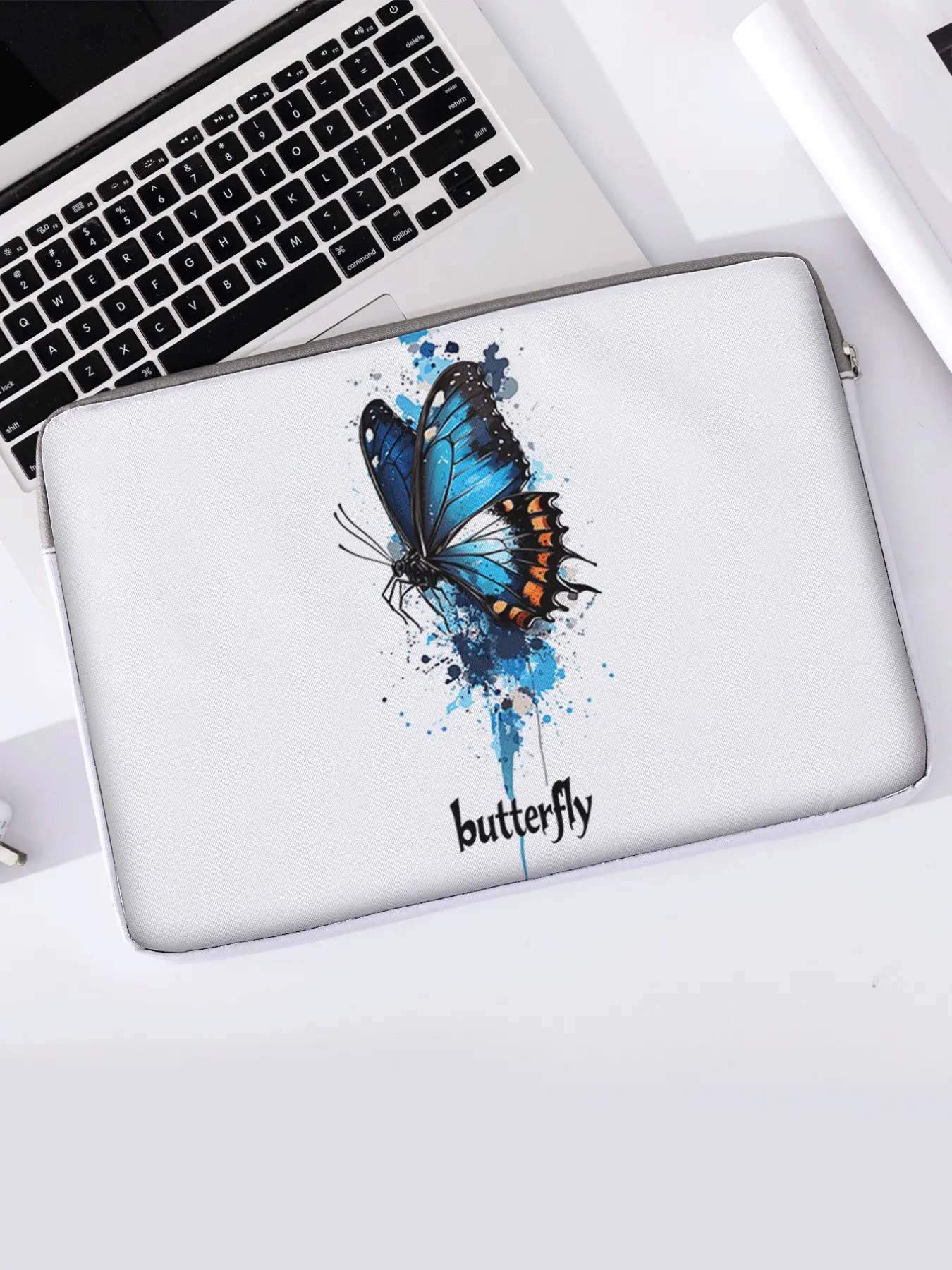 Butterfly Pattern Printed Laptop Bag, Soft Notebook Sleeve, Fits Laptops, Tablets, Zippered Storage Pouch, Casual Style, All Seasons, Laptop Cover