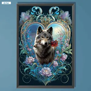 5D DIY Full Round Drill Diamond Art Painting Kit, Round Gems Wolf Rose Wall Art, 40x60cm Needlework Craft for Toys & Hobbies, Handmade Gifts, Wall Art Painting