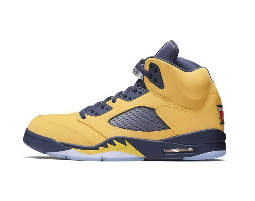 Yellow Navy High Top Retro Basketball Sneakers, Breathable Mesh Side Panel, Yellow Shark Tooth Detail, Icy Translucent Outsole, Air Cushion Casual Street Shoes for Men Women