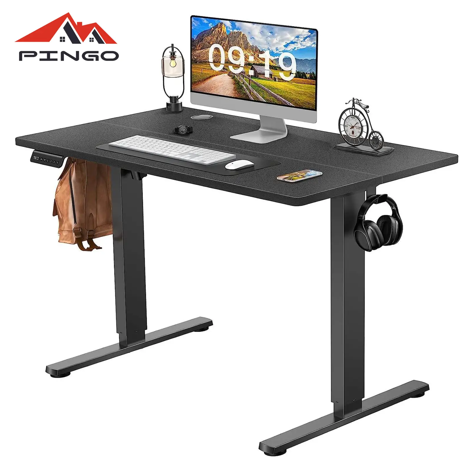 PINGO HOME Standing Desk, Adjustable Height Electric Sit Stand Up Down Computer Table, 63x24 Inch Ergonomic Rising Desks for Work Office Home, Lift Mo