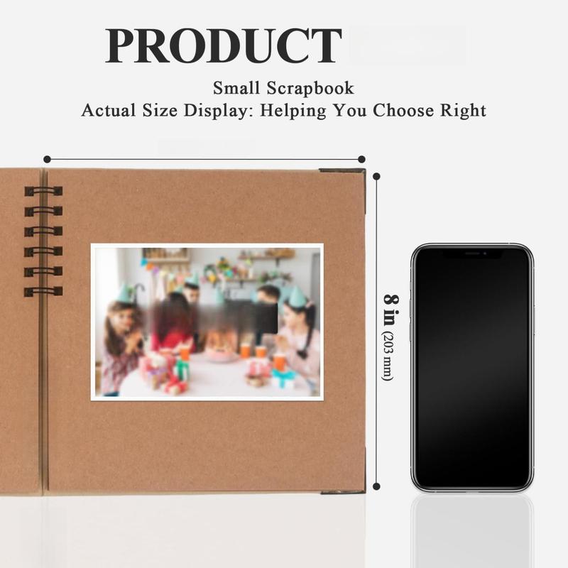 Scrapbook Album, 8 x 8 Inch Scrap book, 60 Brown Blank Pages Scrapbooks, Hardcover Photo Album Scrapbook, Kraft Paper Memory Book, Traveling, Birthday & Holiday Gifts.