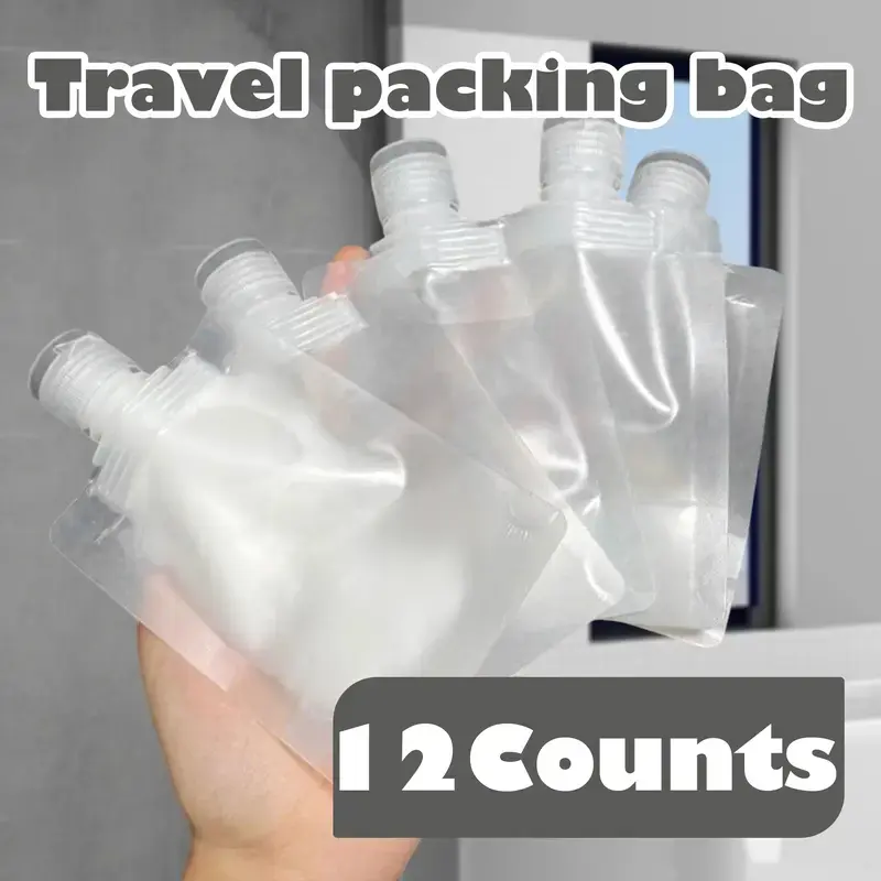 10/12 Pack Refillable Travel Pouches, 50ml & 100ml Portable Squeezable Toiletry Containers with Screw Caps for Shampoo, Lotion, Conditioner, Camping and Trips