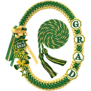 Graduation Leis Ribbon Leis Necklace for 2026 Graduation Parties Braided Necklace Gift Accessories green and golden