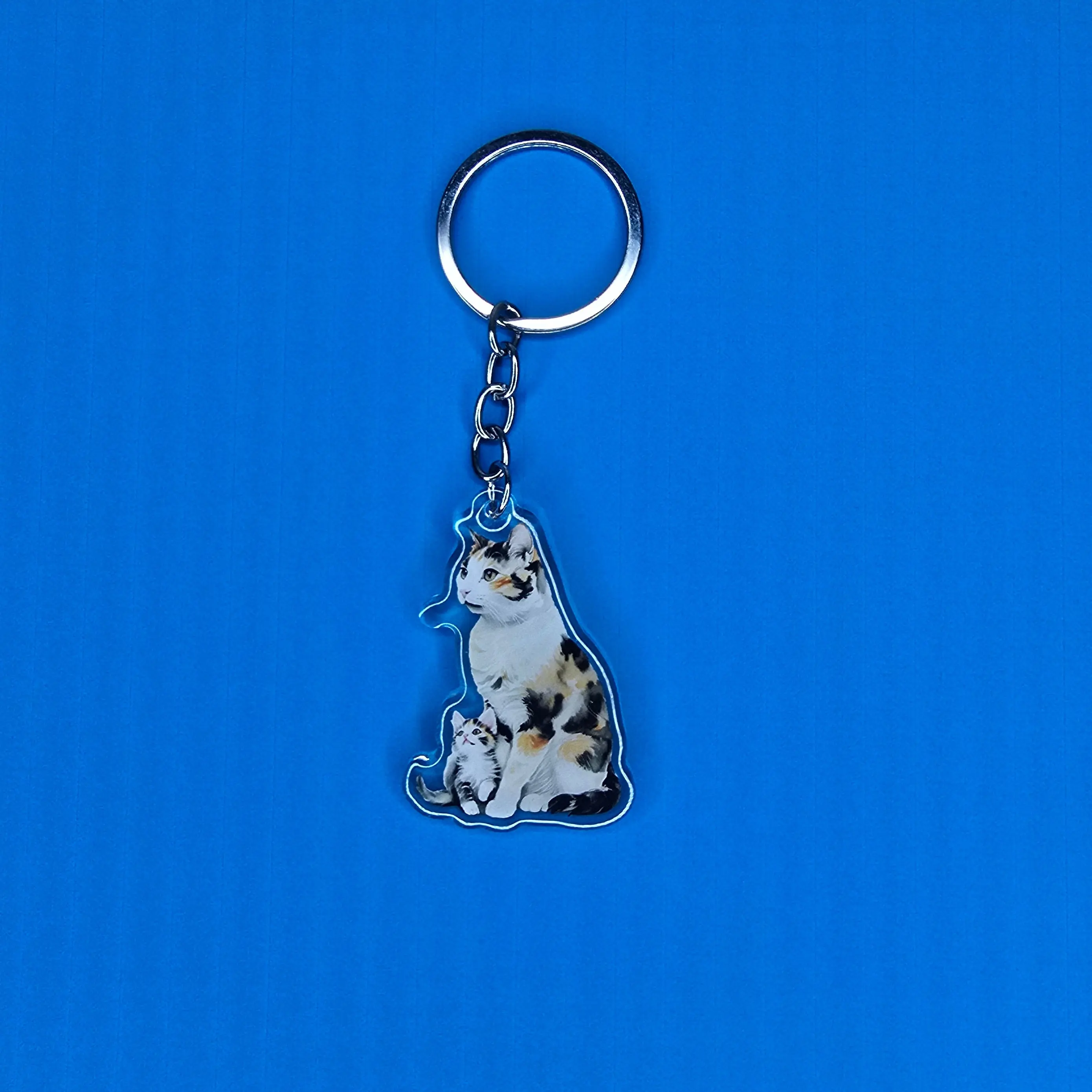 Calico Tricolor Cat and Kitten Keychain, Acrylic Cat Mom Charm, Cute Pet Lover Gift, Handmade Cat Key Ring