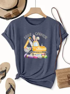 Eggs-Cavator Easter Excavator TeeFunny Spring Cute Tshirt for Kids & Women