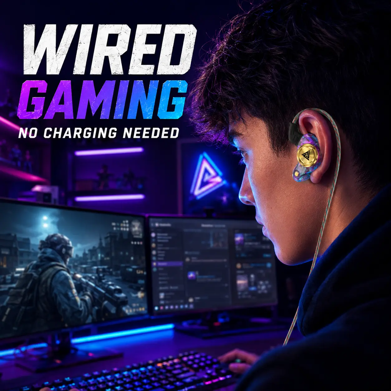 Wired IEM Earphones with Mic,Deep Bass & Clear Stereo Sound In-Ear Monitor Headphones for Gaming, Music & Calls Audio Headset