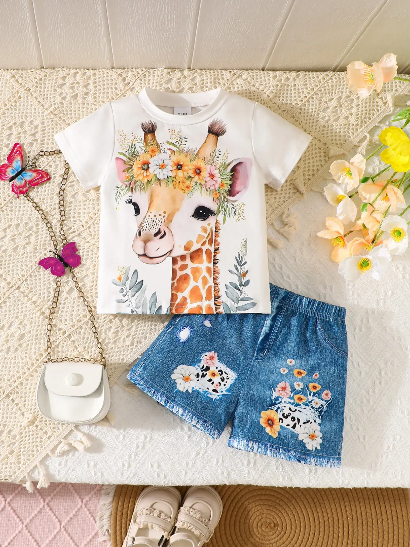 Girls' Two-Piece Set, Short Sleeve Top & Shorts, Comfortable Daily Wear, Perfect for Casual, Stylish Girls Clothing, Clothing Sets