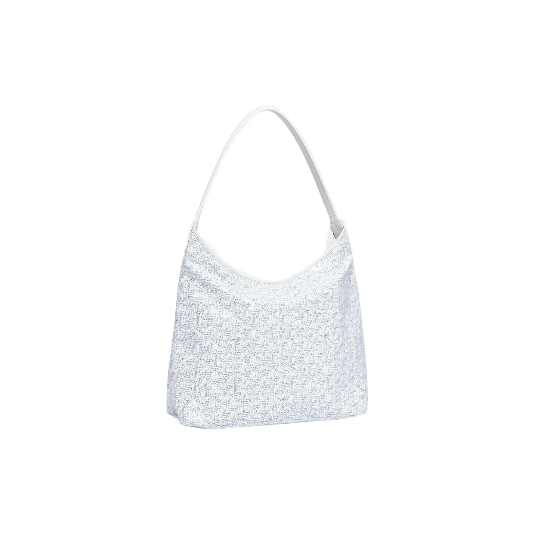 Goyard Bohème Hobo Bag with Y-Print Monogram and Leather Handle, Canvas and Calfskin Crossbody Shoulder Bag for Women in White, Hobo Crossbody Purse, Leather Crossbody Purse Casual Commuter Bag Cowhide Bag