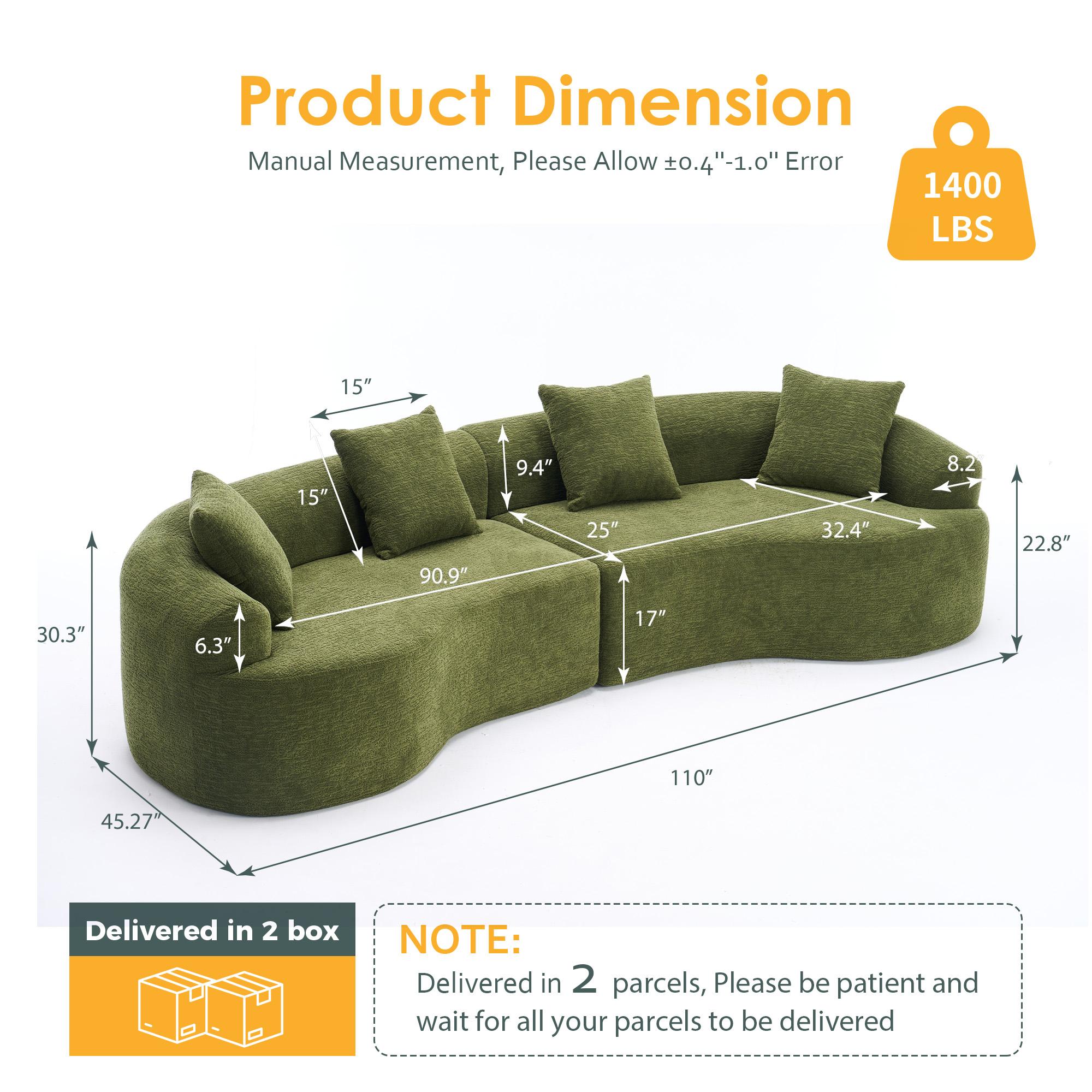 110" Curved Boneless Modular Sectional Sofa, Compression Sleeper Couch with High-Density Foam, Chenille Fabric Sofa Bed for Living Room, Bedroom, Apartment & Lounge 110" Curved Boneless Modular Sectional Sofa, Compression Sleeper Couch with High-Density Foam, Chenille Fabric Sofa Bed for Living Room, Bedroom, Apartment & Lounge