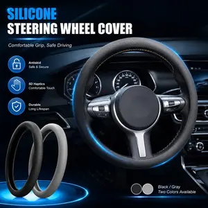 Car Steering Wheel Cover, Silicone Steering Wheel Covers, Anti-Slip, Sweat-proof, Universal, Black And Gray