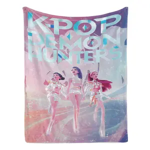 KPop Demon Hunters Holographic Logo Fleece Blanket, Pink & Blue Print Throw, Cozy Aesthetic Blanket for Room Decor 30x40 40x50 50x60 60x80inch