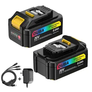 FathersDayGift OUBA 20V 6.0Ah 2*6000mAh Lithium lon BatteryReplacement for Dewalt DCB200/DCB205/DCB204/DCB206, DCD/DCF/DCG Series Cordless Tools -HighCapacity, Fast Charging, BMS Protection with DC PowerAdapter