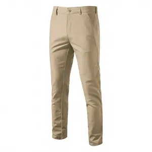 Men’s Straight-Fit Casual Stretch Chino Pants – Classic Men’s Tailored Trousers with Zipper