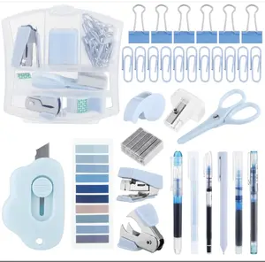 Mini Office Supply Kit Includes Stapler Tape Dispenser Staple Remover Paper Clips Scissor Staples Pen Sharpener Note Small Telescopic Knife for Office and School Clerk Student