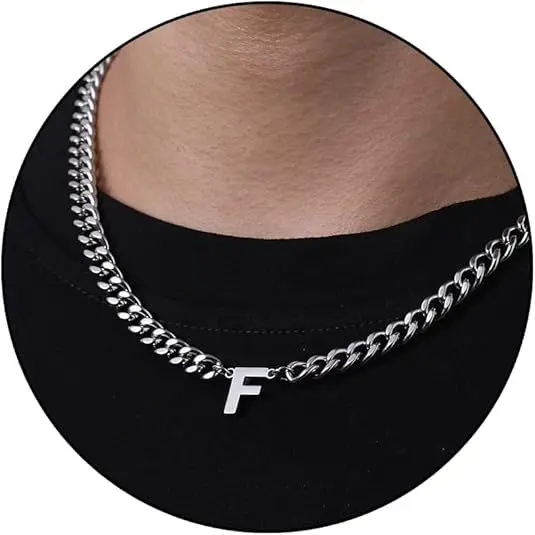 F letter necklace (steel color)