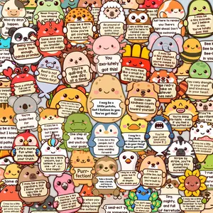 Tiny Cheer Squad 120PCS Emotional Support Animals Sticker Pack by Puraesla - Cute Holographic Inspirational Stickers for Water Bottles, Laptops, Phones, Positive Quote Vinyl