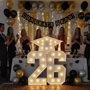 Graduation Decorations 2026 Sign 3FT Large Marquee Light up Numbers 26 and Graduation Cap with Lights Set, Class of 2026 High School College Grad Party Pre-Cut Foam Board Cardboard Light Up Kit 2026 Graduation Decorations
