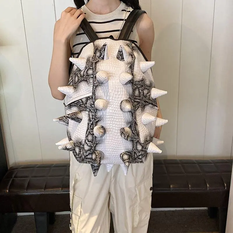 Gradient Snake Croc Texture 3D Spiked PU Backpack Waterproof Unisex Travel Cycling Streetwear Daypack