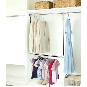 Adjustable Width and Height Space-Saving Closet Hanging Rod, 1 Pack Chrome Clothes Hanging Bar