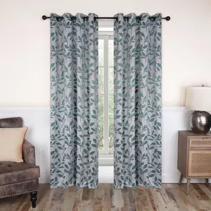 Modern Bohemian Leaves Room Darkening Window Curtains, Set of 2 , 52"x63", Teal - Blue Nile Mills