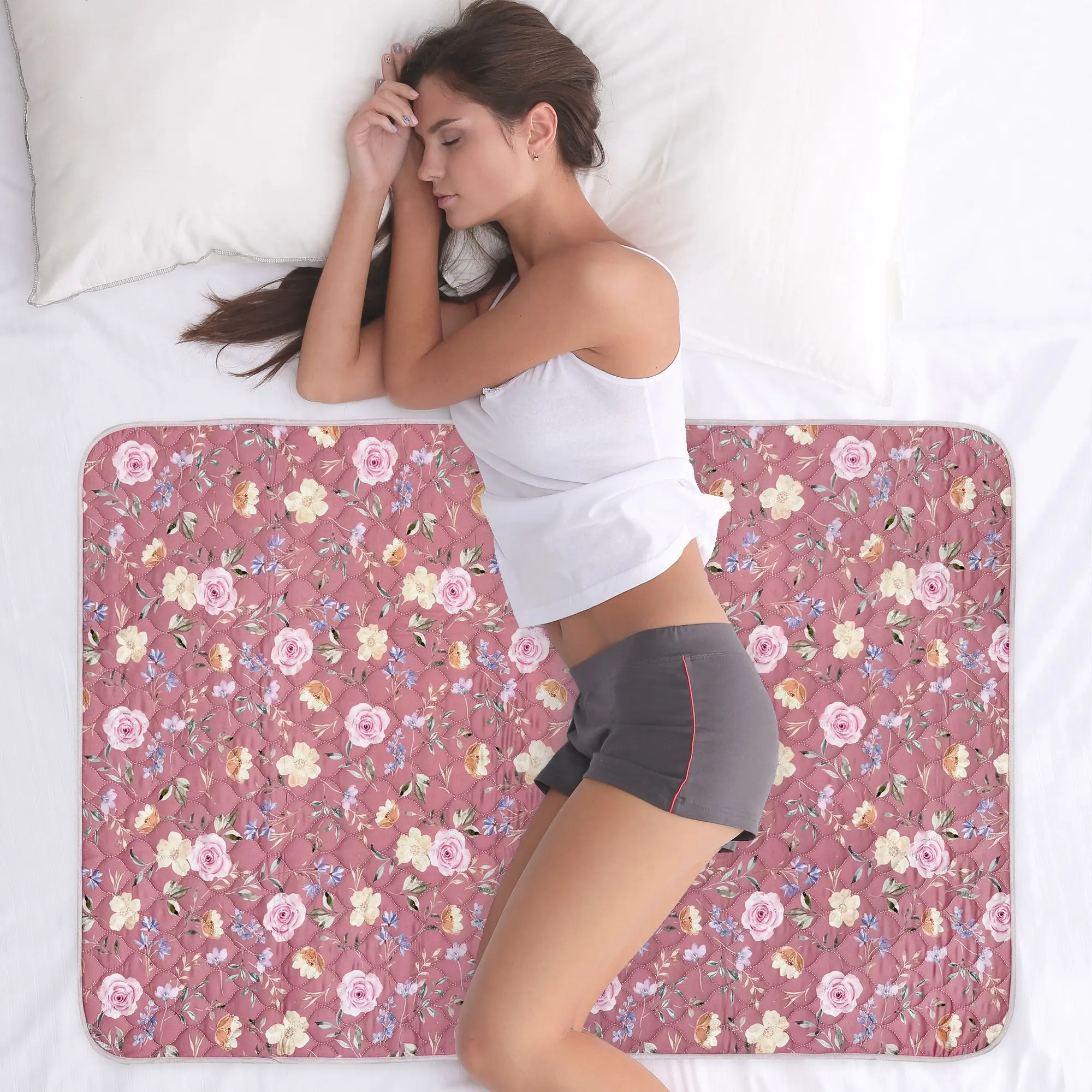 Organic Bamboo Incontinence Pads For Periods - Red Flower