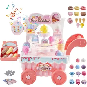 VEVOR Ice Cream Cart for Kids, 27 PCS Accessories, Pretend Play Store with Storage Trolley, Sound Light Effects, Montessori Educational Ice Cream Truck Toys for Toddlers 3+ (14.2*17.1*7.1 Inch)Holiday gifts