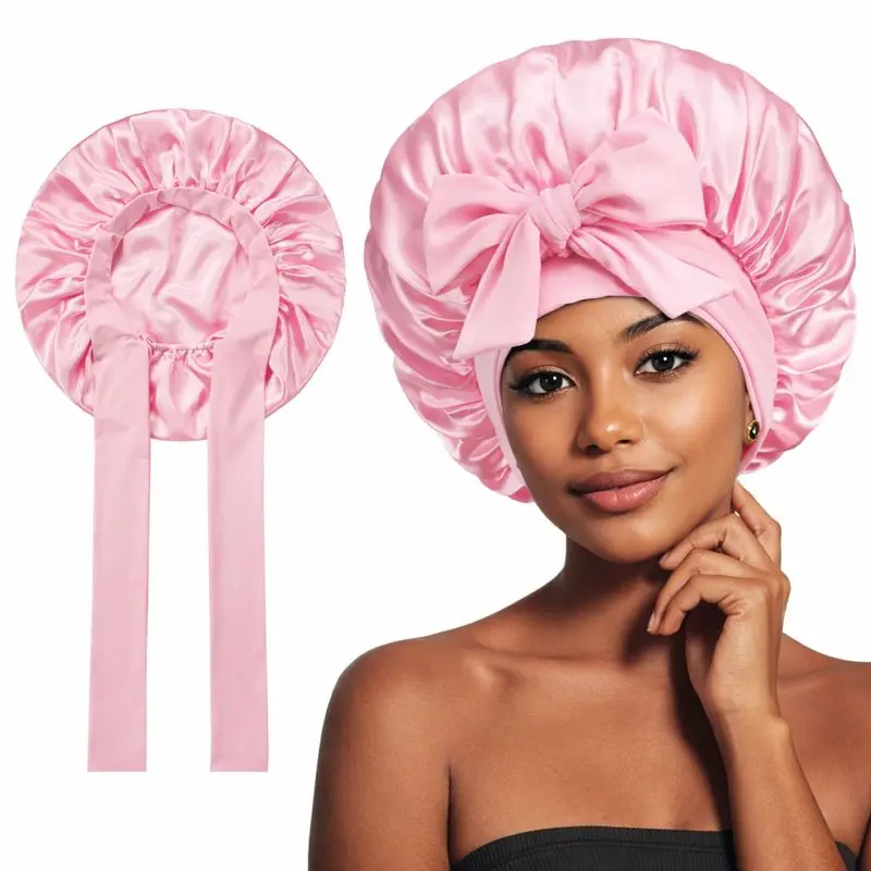 Silk Bonnet for Sleeping Women Adjustable Double Layer Satin Bonnet Reduce Friction Prevent Frizz Natural Curly Hair