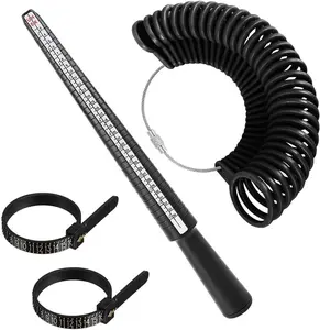 Ring Size Measuring Tool Includes Plastic Ring Sizer Mandrel Stick, Finger Sizing Ring Guage Measurer and 2 Pcs Finger Measure Tape for Women Men Jewelry Making
