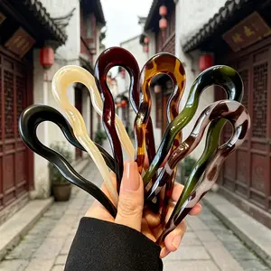 6Pcs Elegant U-shaped Hair Clips Retro Acrylic Solid Color Hair Accessories For Hanfu Cheongsam Holiday Gift