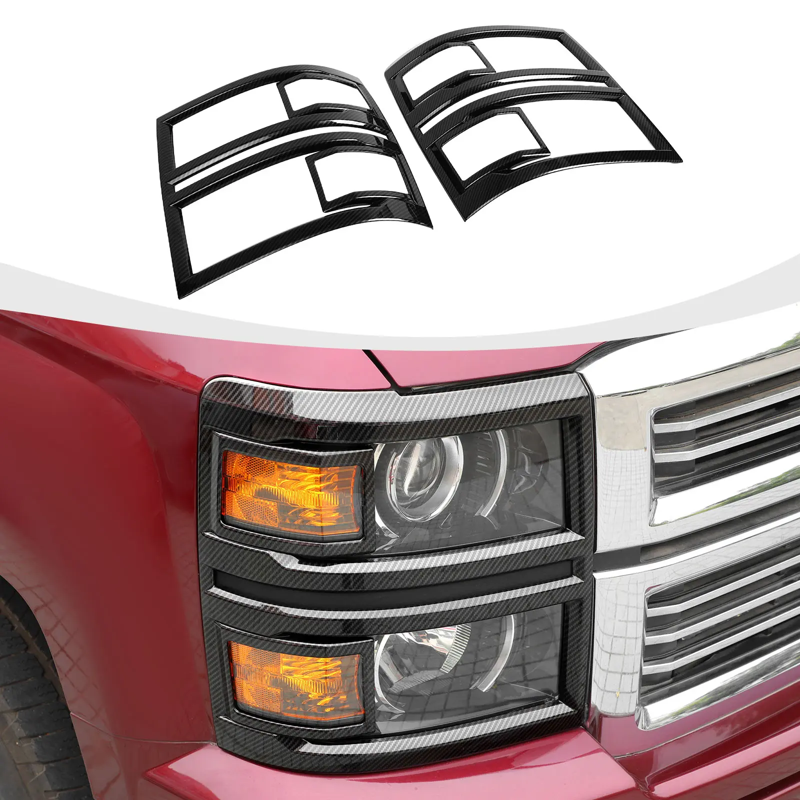 2-Item/Set Red Bezel Front Headlight Lamp Frame Trim Decor Cover for 2014-2015 Chevy Silverado - High-Quality ABS Car Accessories, Accessories for Car, UV Resistant Scratch Guard, Easy DIY Installation Exterior Decoration, Set Of Two, 2-Item/Set Front Hea