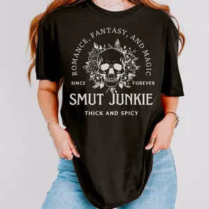 Smut Junkie Bookish Funny Tshirt, Book Club Tee Gift for Book Lovers, Reading Shirt, Romantasy Reader Gift for Her, Cotton Trendy Outfit