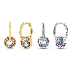 MULA 925 Silver-plated Starry Sky Crystal Earrings – 14K Gold Plated Twisted Rope Earrings with a Dazzling Aurora Round Pendant. These starry sky jewelry pieces are the perfect gift for a lady.